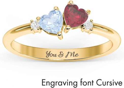JEWLR Pair of Hearts Gemstone Promise Ring for Women – Personalized Heart‑Shaped Birthstone Ring with Accent Stones, Custom Engraving, Sterling Silver or Gold Options in Kuwait