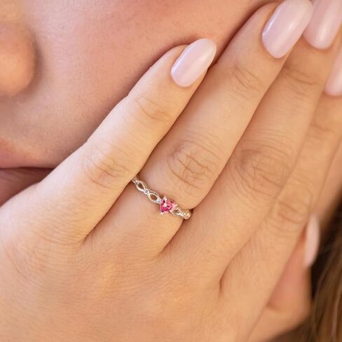 JEWLR Twisted Vine Heart‑Shaped Gemstone Promise Ring for Women in Sterling Silver with Cubic Zirconia Accent Stones – Romantic Vine Design, Personalized Engraving Option in Kuwait