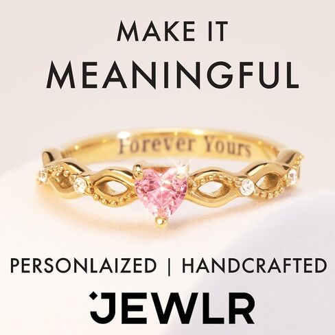 JEWLR Twisted Vine Heart‑Shaped Gemstone Promise Ring for Women in Sterling Silver with Cubic Zirconia Accent Stones – Romantic Vine Design, Personalized Engraving Option in Kuwait