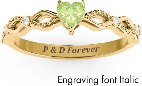 JEWLR Twisted Vine Heart‑Shaped Gemstone Promise Ring for Women in Sterling Silver with Cubic Zirconia Accent Stones – Romantic Vine Design, Personalized Engraving Option in Kuwait