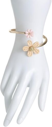 Betsey Johnson Daisy Bypass Bracelet, Gold Tone with Pink and Beige Flower Accents, Hinged Closure in Saudi Arabia