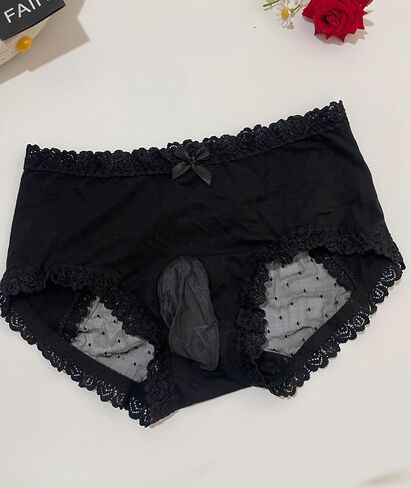 Ultra Soft Mens polka dot Lace Underwear, Sexy Sissy Pouch Panties Femboy Lingerie With Bow in Saudi Arabia