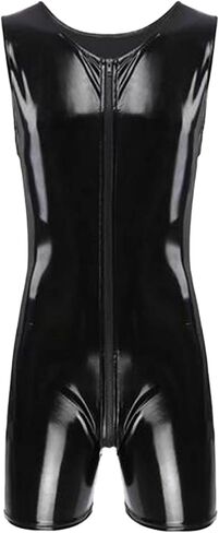 Mens Sexy Faux Leather Lingerie Wet Look Bodysuits Bulge Pouch Lightweight Stretchy Slim Fit Soft Date Night Corset Tops in Kuwait