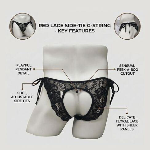 Men's Sexy Lace Thong Heart Cut-Out Sheer Pouch Pearl Pendant Sissy Lingerie Low Rise One Size 26-36 & 2-Pack in Kuwait