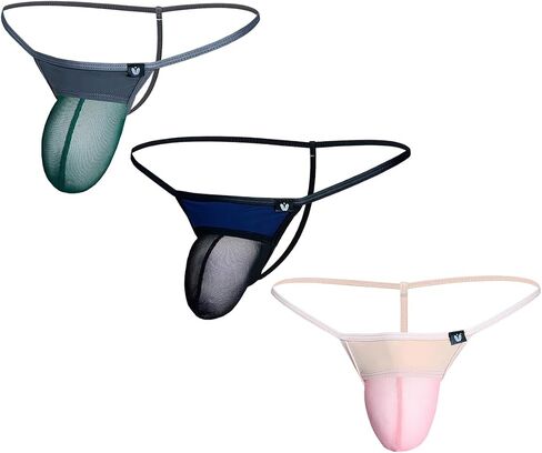 Gogobear Men's Ultra-thin Mesh Thong Sexy Low Waist High Stretch Underwear in Kuwait