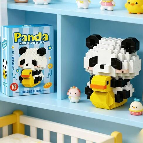 Panda on Rocking Chair Hand-Assembled Figurine with Display Base, Cute Animal Desk Decor, Playful Theme Collectible Statue for Home Office Shelf in Kuwait