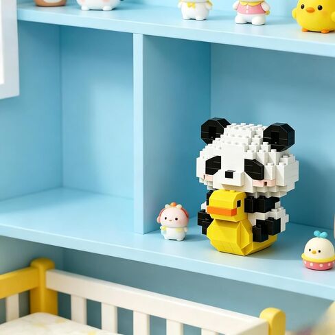 Panda on Rocking Chair Hand-Assembled Figurine with Display Base, Cute Animal Desk Decor, Playful Theme Collectible Statue for Home Office Shelf in Kuwait