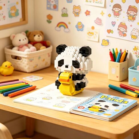 Panda on Rocking Chair Hand-Assembled Figurine with Display Base, Cute Animal Desk Decor, Playful Theme Collectible Statue for Home Office Shelf in Kuwait