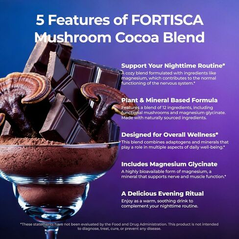 Mushroom Hot Cocoa Powder with Magnesium Glycinate, L-Theanine, Reishi, Tryptophan, Ashwagandha Etc, Sleep Hot Chocolate Supplement for Calm, Relax, Sleep & Stress Support, Mushroom Coffee 7.41oz in Saudi Arabia