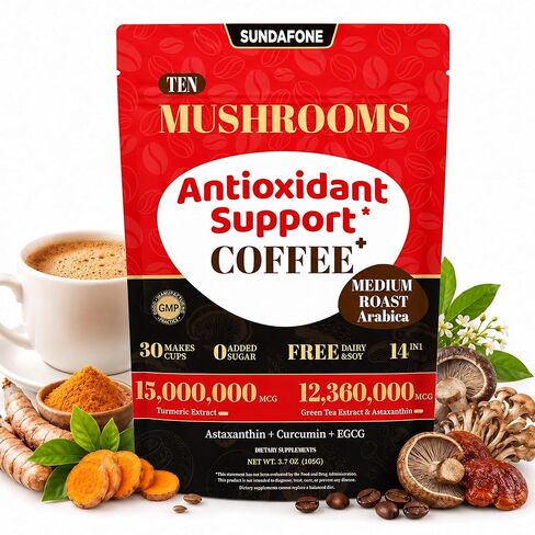 SUNDAFONE Slim Essence Instant Mushroom Coffee, No Added Sugar, 30 Servings | 22,500 mg total 5-mushroom blend with botanicals; medium roast Arabica for daily clarity and natural energy in Kuwait
