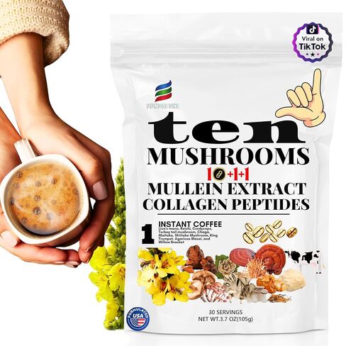 SUNDAFONE Slim Essence Instant Mushroom Coffee, No Added Sugar, 30 Servings | 22,500 mg total 5-mushroom blend with botanicals; medium roast Arabica for daily clarity and natural energy in Kuwait
