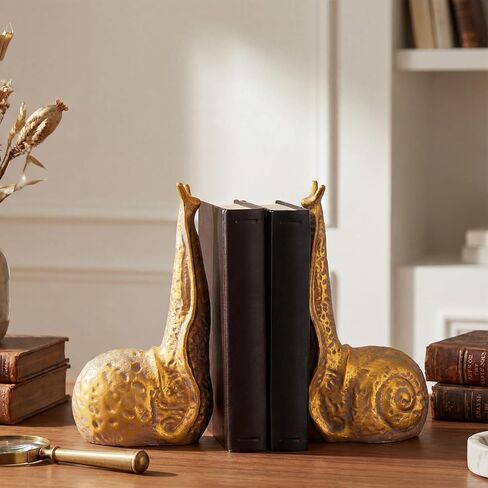 Hoteam Set of 2 Snail Bookends Distressed Vintage Gold Resin Decorative Snail Book Ends Animal Lover Gift Organizer Stopper Non Skid for Heavy Books Shelf Desk Home Office 5.25 x 3.5 x 9 Inches in Kuwait