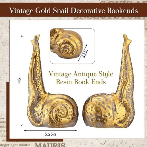 Hoteam Set of 2 Snail Bookends Distressed Vintage Gold Resin Decorative Snail Book Ends Animal Lover Gift Organizer Stopper Non Skid for Heavy Books Shelf Desk Home Office 5.25 x 3.5 x 9 Inches in Kuwait