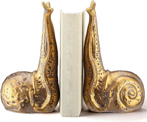 Hoteam Set of 2 Snail Bookends Distressed Vintage Gold Resin Decorative Snail Book Ends Animal Lover Gift Organizer Stopper Non Skid for Heavy Books Shelf Desk Home Office 5.25 x 3.5 x 9 Inches in Kuwait