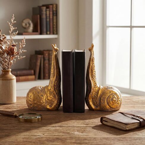 Hoteam Set of 2 Snail Bookends Distressed Vintage Gold Resin Decorative Snail Book Ends Animal Lover Gift Organizer Stopper Non Skid for Heavy Books Shelf Desk Home Office 5.25 x 3.5 x 9 Inches in Kuwait