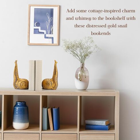 Hoteam Set of 2 Snail Bookends Distressed Vintage Gold Resin Decorative Snail Book Ends Animal Lover Gift Organizer Stopper Non Skid for Heavy Books Shelf Desk Home Office 5.25 x 3.5 x 9 Inches in Kuwait