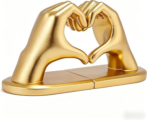 1Pair/2Piece Gold Heart Hands Book Ends, Non-Slip Heavy Duty Bookends for Shelves, Unique Sculptural Book Stopper for Home Bedroom, Living Room & Office Desk Decor in Saudi Arabia