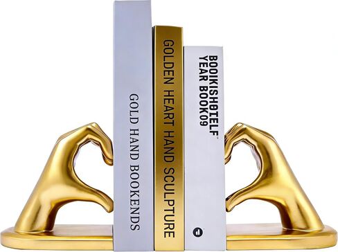 1Pair/2Piece Gold Heart Hands Book Ends, Non-Slip Heavy Duty Bookends for Shelves, Unique Sculptural Book Stopper for Home Bedroom, Living Room & Office Desk Decor in Saudi Arabia