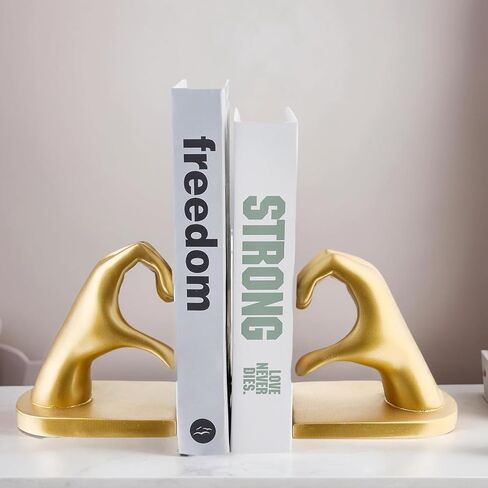 1Pair/2Piece Gold Heart Hands Book Ends, Non-Slip Heavy Duty Bookends for Shelves, Unique Sculptural Book Stopper for Home Bedroom, Living Room & Office Desk Decor in Saudi Arabia