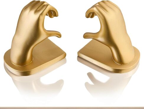 1Pair/2Piece Gold Heart Hands Book Ends, Non-Slip Heavy Duty Bookends for Shelves, Unique Sculptural Book Stopper for Home Bedroom, Living Room & Office Desk Decor in Saudi Arabia