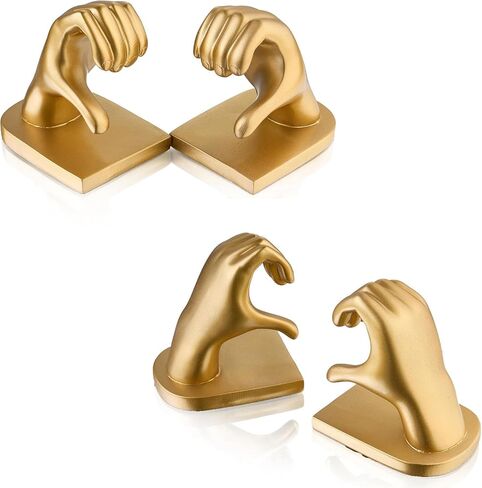 1Pair/2Piece Gold Heart Hands Book Ends, Non-Slip Heavy Duty Bookends for Shelves, Unique Sculptural Book Stopper for Home Bedroom, Living Room & Office Desk Decor in Saudi Arabia