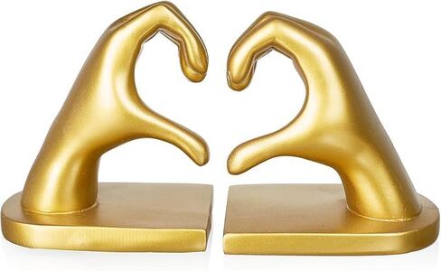 1Pair/2Piece Gold Heart Hands Book Ends, Non-Slip Heavy Duty Bookends for Shelves, Unique Sculptural Book Stopper for Home Bedroom, Living Room & Office Desk Decor in Saudi Arabia