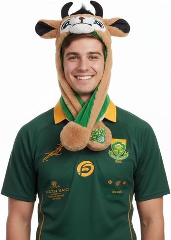 Ultra Tec Official Springbok Bokkie Pump Action Plush Hat | Licensed South Africa Rugby Merchandise | Flicking Ears | Fun for All Ages in Kuwait