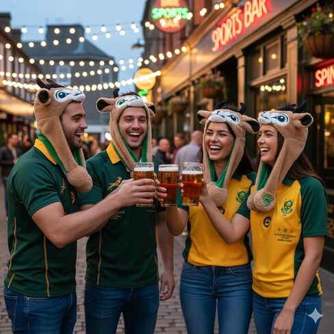 Ultra Tec Official Springbok Bokkie Pump Action Plush Hat | Licensed South Africa Rugby Merchandise | Flicking Ears | Fun for All Ages in Kuwait
