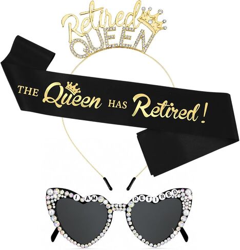 JATEBI 3 PCS Retirement Gifts for Women Retirement Party Decorations Include Sash Crown and Heart Glasses Women Retired Party Supplies Gifts Favors in Kuwait