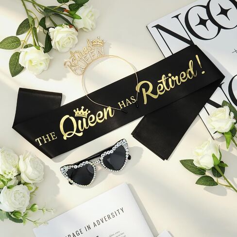 JATEBI 3 PCS Retirement Gifts for Women Retirement Party Decorations Include Sash Crown and Heart Glasses Women Retired Party Supplies Gifts Favors in Kuwait