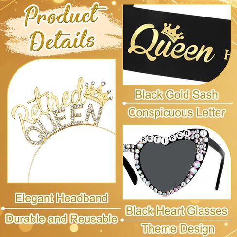 JATEBI 3 PCS Retirement Gifts for Women Retirement Party Decorations Include Sash Crown and Heart Glasses Women Retired Party Supplies Gifts Favors in Kuwait
