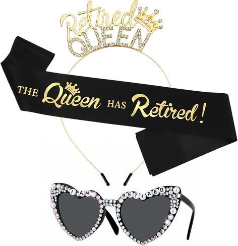 JATEBI 3 PCS Retirement Gifts for Women Retirement Party Decorations Include Sash Crown and Heart Glasses Women Retired Party Supplies Gifts Favors in Kuwait