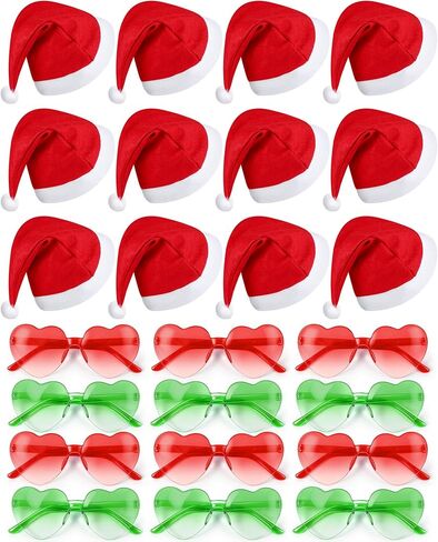 Mepase 24 Pcs Christmas in July Party Supplies 12 Christmas Santa Hats 12 Vintage Sunglasses Red Xmas Holiday Hats Costume for Women Men Adults Summer Party Decoration (Heart,Red-green Gradient) in Kuwait