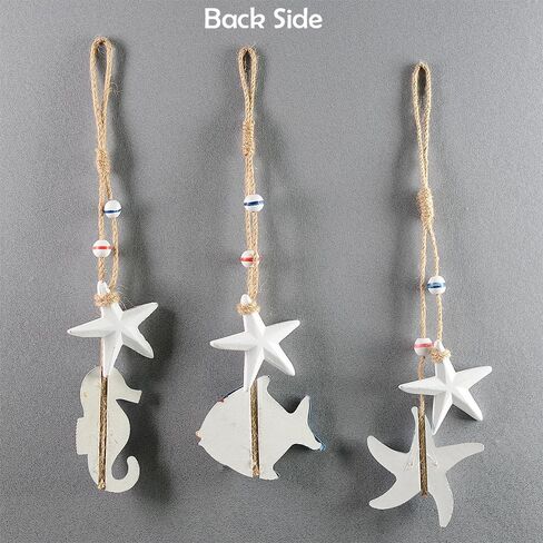 3pcs Wooden Coastal Wall Art, Hanging Beach Wall Decor with Rope, Nautical Wall Decor with Starfish & Seahorse & Fish for Bedroom Living Room in Saudi Arabia