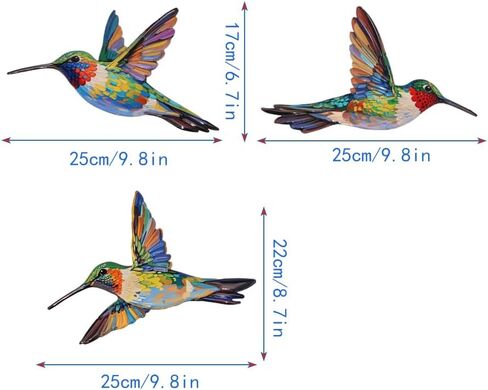 WJPFZSO 3 Pack Metal Hummingbird Wall Art Decor Outdoor Fence Bird Wall Art Decor for Garden, Patio, Living Room in Saudi Arabia