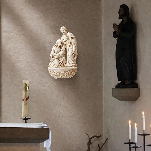 Junkin Holy Water Font Resin Family Saint Joseph Mary and Infant Christ Catholic Holy Water Container 6.5 Inch Religious Decoration Church Wall Hanging Decor for Home Catholic Church Baptism Gift in Kuwait