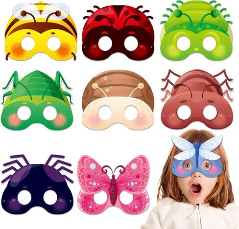 Qpout 27pcs Spring Bugs Paper Masks Adults with Elastic Cords,Spring Time Insect and Bug Theme Dress-Up Party Birthday Accessory Favor Supplies,9 Styles in Kuwait