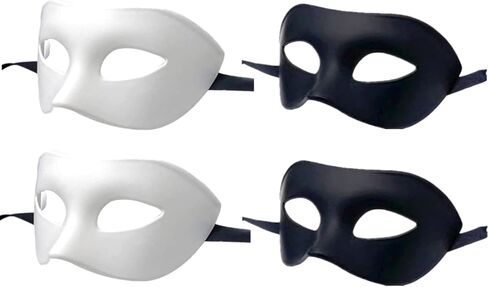 Men Women Masquerade Mask, High Elastic Bendable Plastic Half Face Eye Mask, Solid Color, Suitable for All Prom (2Black+2White) in Saudi Arabia
