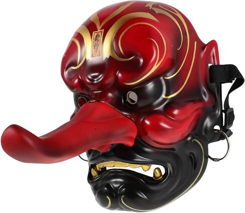 Garneck Authentic Japanese Tengu Mask Handcarved Kabuki Demon Face Cover for Cosplay Halloween Theater in Kuwait
