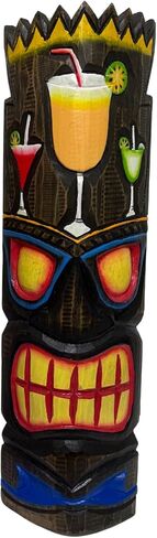 WorldBazzar 20" HAND CARVED drink up TIKI MASK HAWAIIAN POLYNESIAN WALL ART TRIBAL BAR TROPICAL COCKTAILS DRINKS in Saudi Arabia