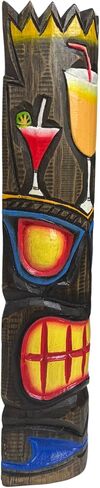 WorldBazzar 20" HAND CARVED drink up TIKI MASK HAWAIIAN POLYNESIAN WALL ART TRIBAL BAR TROPICAL COCKTAILS DRINKS in Saudi Arabia