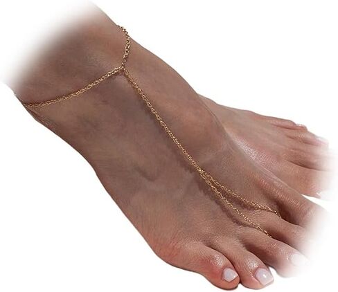 2Pcs Barefoot Foot Jewelry Anklet Body Chain Beach Foot Jewelry for Sandals Boho Gold Simple Dainty Foot Chain for Women in Kuwait