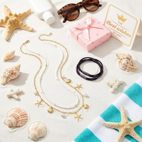 Gold Starfish Waist Chain for Women 2Pcs Adjustable Layered Belly Chain Bohemian Shell Beaded Bikini Body Chain for Beach, Summer Festival, Vacation & Boho Accessories in Saudi Arabia