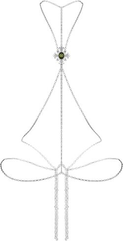 Paloli Gothic Cross Body Chain for Women – Silver Tone Adjustable Waist Body Jewelry, Vintage Filigree Y-Style Harness Necklace for Festival Party Outfit in Saudi Arabia