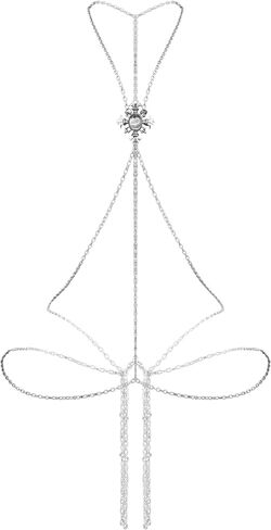 Paloli Gothic Cross Body Chain for Women – Silver Tone Adjustable Waist Body Jewelry, Vintage Filigree Y-Style Harness Necklace for Festival Party Outfit in Saudi Arabia