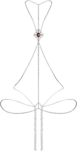 Paloli Gothic Cross Body Chain for Women – Silver Tone Adjustable Waist Body Jewelry, Vintage Filigree Y-Style Harness Necklace for Festival Party Outfit in Saudi Arabia