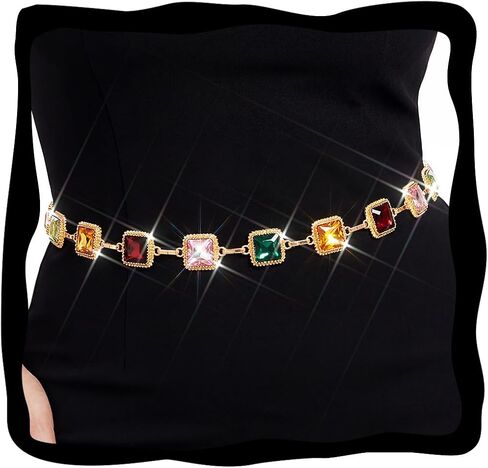 BODIY Colorful Rhinestone Waist Chain Belt Rainbow Rhinestone Belt Vintage Crystal Belly Chain Summer Beach Body Chains Gold Dress Body Jewelry for Women in Kuwait