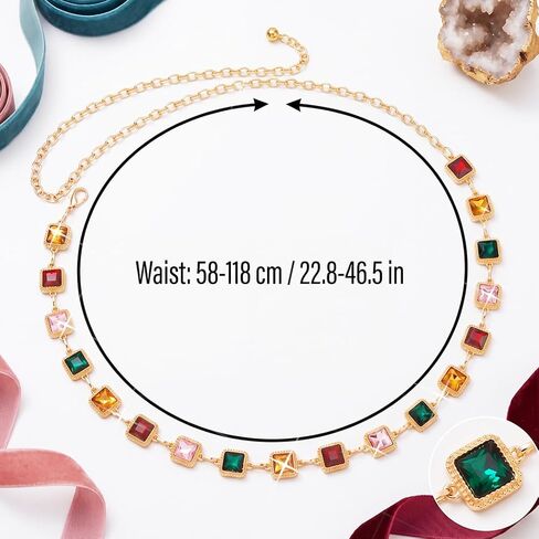 BODIY Colorful Rhinestone Waist Chain Belt Rainbow Rhinestone Belt Vintage Crystal Belly Chain Summer Beach Body Chains Gold Dress Body Jewelry for Women in Kuwait