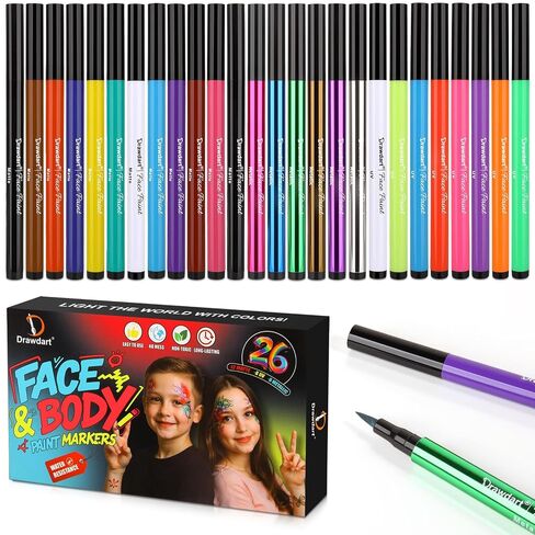 18 Colors Face Painting Markers, Water Resistance Sweatproof Halloween Face Body Paint Markers, Waterproof Tattoo Pen, Anti Smudge Face Paint Markers for Halloween Party Kids Adults in Saudi Arabia
