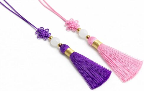 Korean Norigae Knot Ornament 2-Piece Set (Pink & Purple), Traditional Tassel Charm for Bags, Keychains, Gift Packaging, Handmade Decorative Accessory in Kuwait